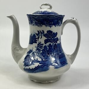 Antique Wyott Son & Co England Blue Willow Coffee Pot Lid Restaurant Ware c1930s
